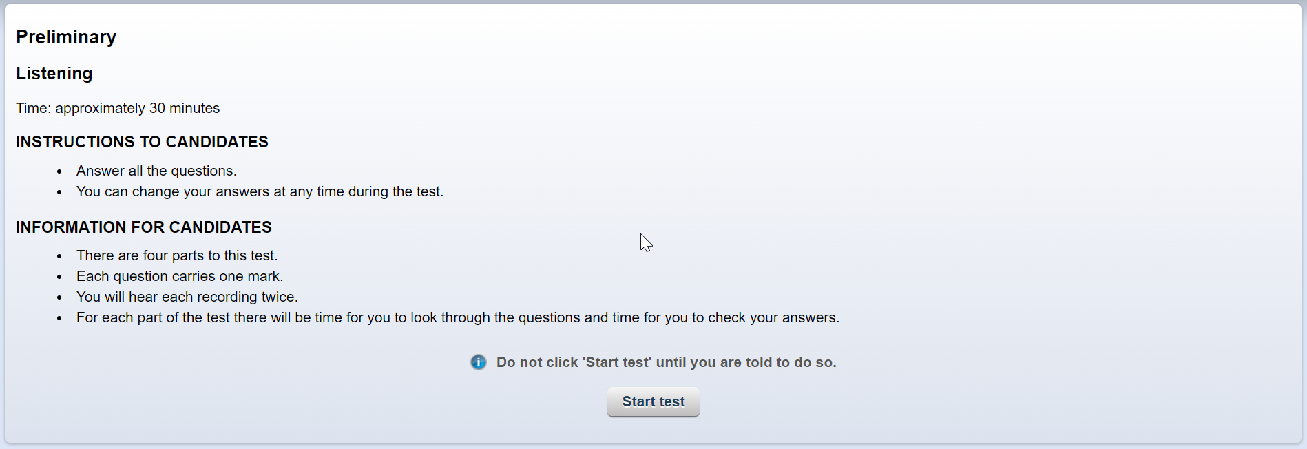 B1 Preliminary Listening Test